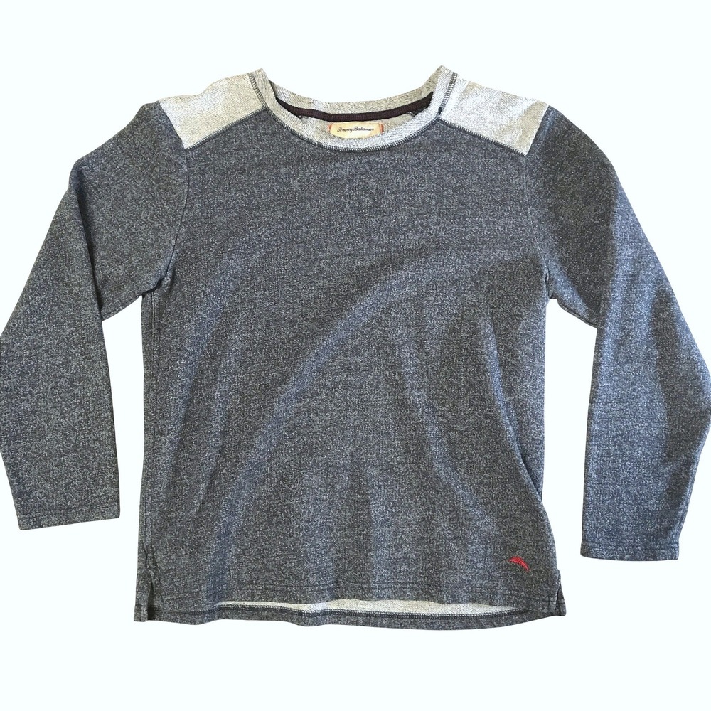 Tommy Bahama Mens Long Sleeve Pullover Shirt Gray Marl Knit Contrast Shoulder